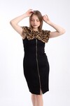 Favori Tekstil boydan dantel fermuarlı leopar yakalı elbise