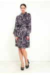 Favori Tekstil dijital desen baskı detaylı kemerli şal yaka şık uzun kolu mini elbise
