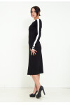Favori Tekstil  midi boy uzun kol biye ve dügme detaylı şık elbise