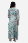Favori Tekstil çiçek desenli kruvaze yaka şifon kemerli elbise