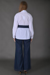 Favori Tekstil kemer detaylı tasarım gömlek ve denim bol paça pantolon ikili takım