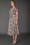 Favori Tekstil kruvaze yaka leopar desen kemer detaylı tasarım elbise