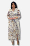 Favori Tekstil kruvaze yaka leopar desenli kemerli elbise (büyük beden).