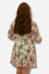 Favori Tekstil kruvaze yaka şifon çiçek desenli mini kemer detaylı elbise