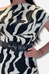 Favori Tekstil zebra desen yırtmaçlı  kemer detaylı elbise