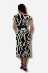 Favori Tekstil zebra desen yırtmaçlı  kemer detaylı elbise