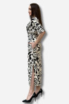 jungle desen saten yırtmaçlı kemer detaylı tasarım elbise
